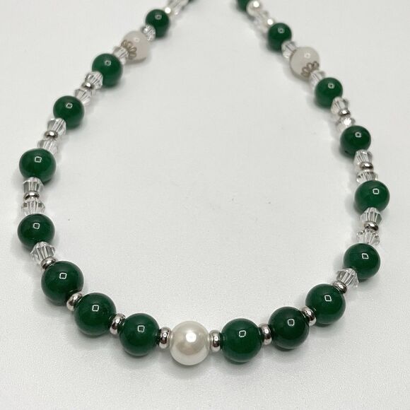 Artisan Handcrafted Emerald Green Gemstone Pearl Glass Beaded Necklace Amazing - Picture 7 of 10